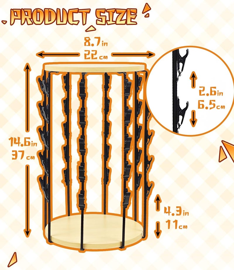 ROSROSE Chip Rack Display Stand, 5 Tier 40 Clips Snack Organizer with Rotating Wooden Base, Chip Holder Stand Candy Display for Countertop, Concession Stand, Party, Retail, Office Snack Display Rack - Image 3